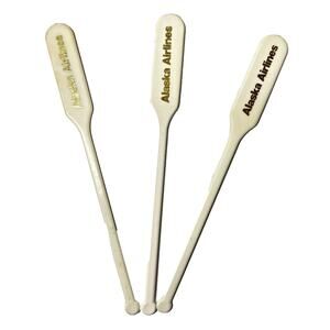 Vintage Plastic Swizzle Stick Lot of 3 Alaska Airlines Gold Coast Drink Stirrers